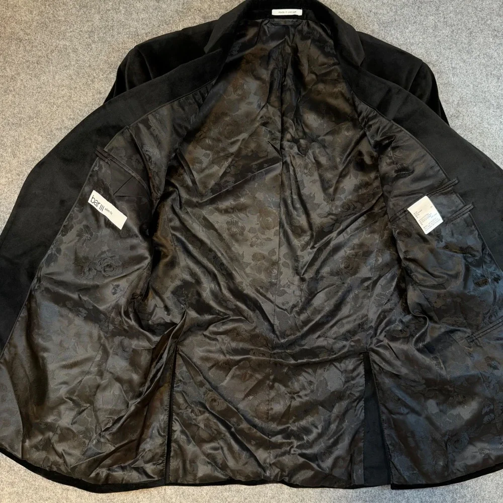 Bar III Mens Slim Fit Black Velvet Blazer Sport Coat Jacket 38R New With Tags